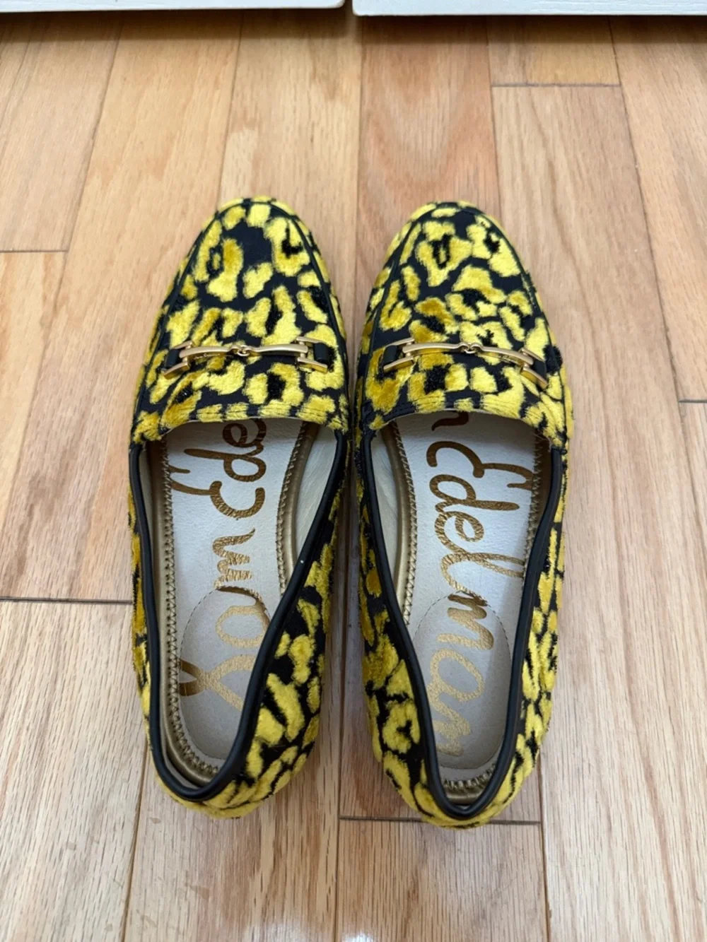 Sam Edelman Yellow and Black Leopard-Print Loafers - Picture 2 of 4
